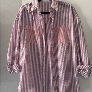 And Now This- Striped Pink and White Womens Casual Shirt